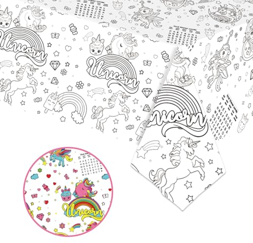 Tischdecke zum Ausmalen,137x274cm Papiertischdecke zum Ausmalen,Bemalbare Tischdecke Einhorn,Ausmal Tischdecke,Deko Kindergeburtstag,Kreative Kinderbeschäftigung,Ausmalen Tiere,Mal Mich Bunt