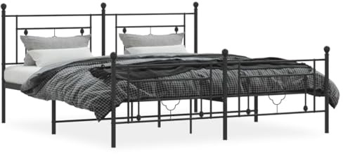 vidaXL Bettgestell, Bettrahmen mit Kopfteil Fußteil, Bett Gästebett mit Stauraum, Metallbett Doppelbett Schlafzimmerbett, Schwarz 180x200cm Metall
