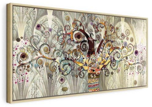 murando - Wandbilder XXL Holzrahmen Gustav Klimt Baum des Lebens 80x40 cm Vlies Leinwandbild 1 Teilig Kunstdruck modern Wandbilder XXL Wanddekoration Wand Bild – natürlicher Rahmen l-A-0033-b-a