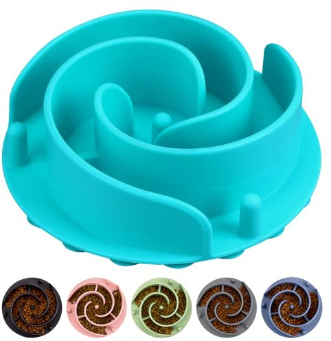 Slow Feeder Dog Bowls Insert, Bestalk Soft Silicone Slow Eating Feeder Insert with Suction Cups for Small, Medium and Large Dogs, Fit into Basic and Elevated Dog Bowls, Teal