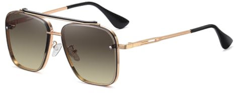 Junsika Übergroße Quadratische Piloten Sonnenbrille für Damen und Herren Modische Vintage Metall Rahmen Gradient Braun Sonnenbrille UV400 Schutz