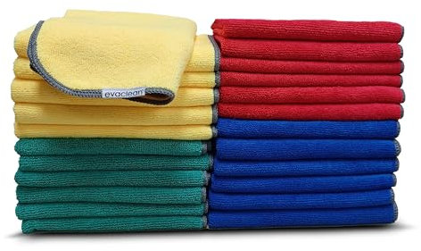 EvaClean Premium-Mikrofaser-Reinigungstuch, 40,6 x 40,6 cm, wiederverwendbar, waschbar, kratzfest, Mikrofaser-Handtücher zum Reinigen, Staubwischen, Polieren, hohe Saugfähigkeit und Haltbarkeit, 4
