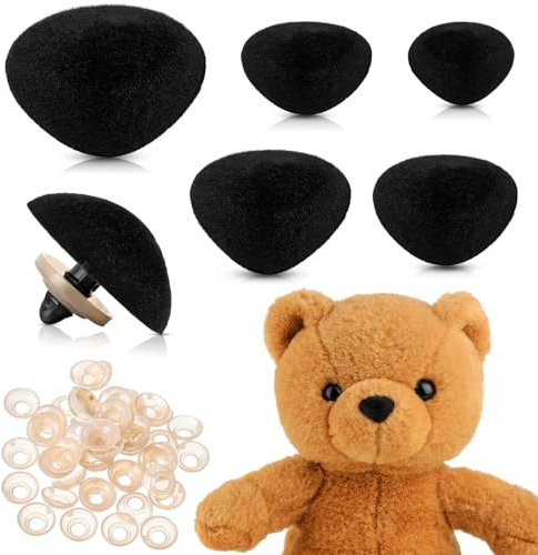 25 Stück Sicherheitsnasen für Häkeltiere - Flocking D-Typ Kunststoff Bärennasen in 5 Größen - Amigurumi Nasen für Gelten, Plüschpuppen, Teddybär - Gelenke inklusive für DIY Bastelprojekte(15mm-30mm)