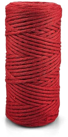 Netuno 1x Makramee Garn Rot 3 mm 100 m einfach gedreht Baumwollkordel Kordelband Naturkordel Bunte Baumwoll-Bastelschnur für Makramee Garn Kordel Makramee farbig Twisted Macrame Cord Cotton