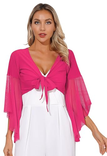 YOOJIA Femme Cardigan à Manches Longues Noeud Cache-Coeur Haut Danse du Ventre Orientale Moderne Blouse Costume Danse Tenue Spectacle Dancewear