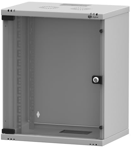 hb-digital Netzwerkschrank 19 Zoll 12HE Wandmontage mit Glastür - Sichttür Schloss Wandgehäuse für EDV Router Patchpanel - Traglast 60kg robust - Tiefe 400mm abschließbar mit Lüftung Unmontiert Grau