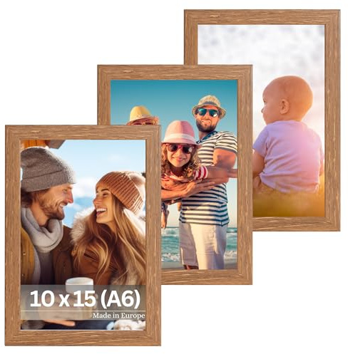 VictoR Bilderrahmen Dali 3er Set 10x15 cm (A6) braun | Fotorahmen Holz A6 - Bilderrahmen Set braun 10x15 - moderner Holzrahmen mit bruchsicherem Acrylglas