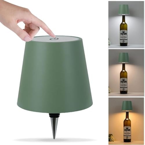 Asslye Pridola Wireless Bottle Lamp, 3 Color Stepless Dimming Pridola Bottle Lamp, Touch Control Wine Bottle Lampshade, Rechargeable Wine Bottle Lights for Bars Restaurants (Green)