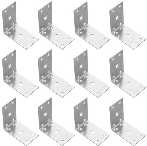 12 Pz Staffe Angolari per Legno, Staffe a L, Squadretta di Giunzione Angolare, Angolari Metallo per Legno, Staffa Angolare a 90 Gradi, Connettore Piastra di Fissaggio Multiforo, 67x67mm