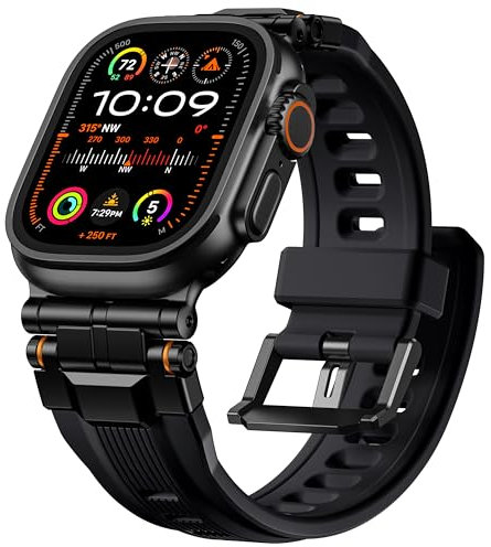 Bandletic Compatibile con Cinturino Apple Watch Ultra 2/Ultra - Cinturino 49mm 46mm 45mm 44mm 42mm, Sportiva Robusta con Acciaio Inox per iWatch Ultra 2/Ultra Serie 10 9 8 7 6 5 4 3 2 1 SE