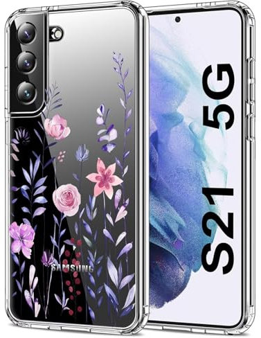 Pazpnoy Handyhülle für Samsung Galaxy S21,Transparent Blume Muster Mädchen Hülle,Dünn Weich Silikon SchutzHülle,Stoßfeste Kratzfest TPU Case Cover-3