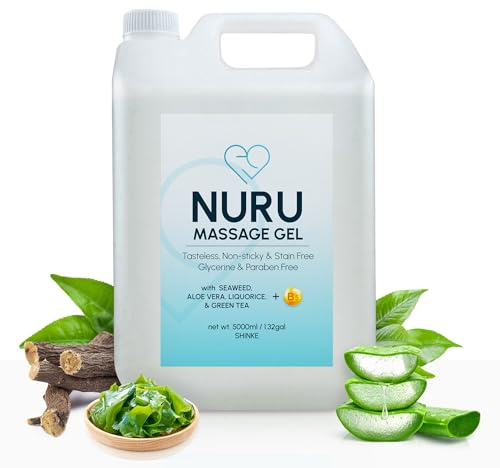 Nuru Massage Gel (5,000 ml) | Water-based | Paraben & Glycerine Free | Formulated with Natural Seaweed, Green Tea, Liquorice Extract, Vitamin B5, & Organic Aloe Vera