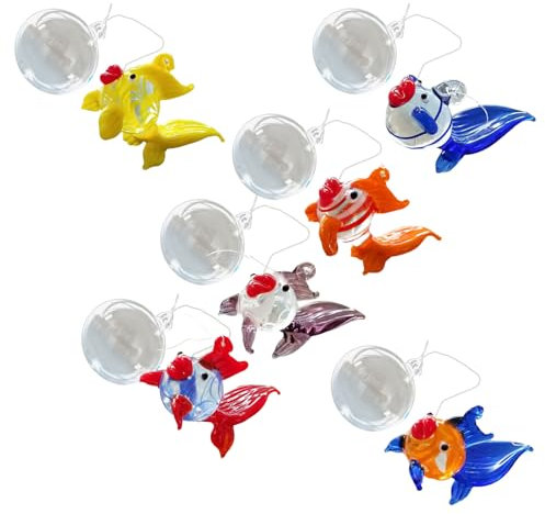MISUVRSE 6 Stück Glasblasen Fisch Hängedekorationen Verschiedene Glas Fisch Blasen Hängeanhänger Aquarium Schwimmdekorationen