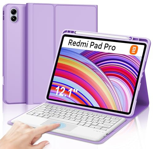 Tastiera Redmi Pad Pro 12.1 2024, Custodia Tastiera con Trackpad per Xiaomi Redmi Pad Pro 12.1, Italiana QWERTY Tastiera Bluetooth Staccabile con Touchpad per Tablet Redmi Pad Pro 2024, Viola chiaro