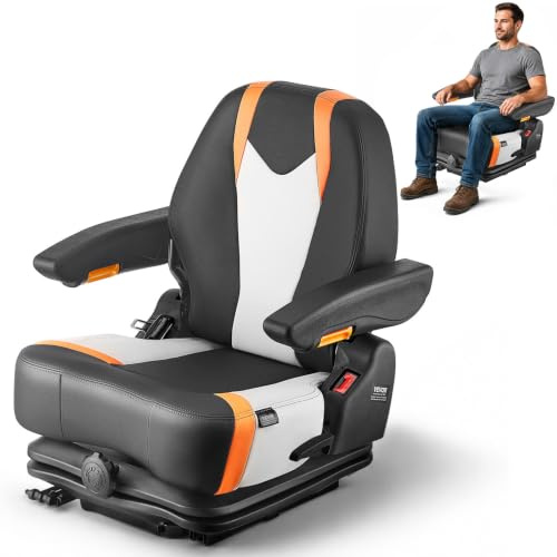 VEVOR Siège de Chariot Élévateur Universel, 60x51x64 cm, Siège de Tracteur de Suspension Rabattable avec Dossier Réglable, Accoudoir, Ceinture de Sécurité, Micro-interrupteur, pour Chargeur, Tondeuse