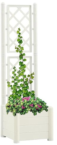 Garten-Pflanzkübel mit Spalier und Abfluss, PP Material, UV-Resistent, für Innen- und Außenbereich, Weiß, 43 x 43 x 142 cm