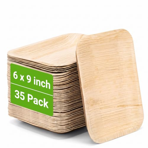 Cididu 35 Pack Disposable Plates, 15 x 22 cm Rectangle Trays | Wood Board Appetizer Serving Plates for Dessert Party Wedding Picnic