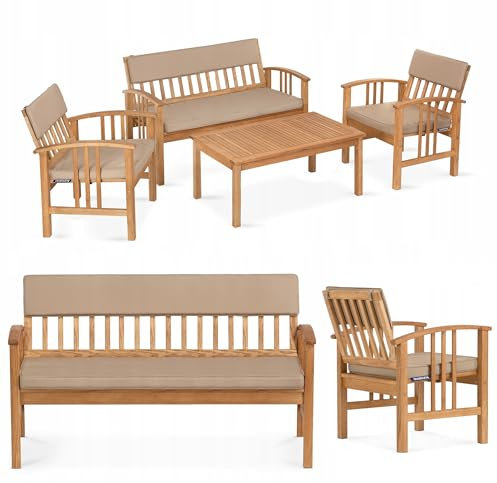 Konsimo Gartenlounge-Set TIMIDUS Gartengarnitur aus Massivholz, handgefertigt in der EU - (4-TLG., 1x Tisch, 1x Sofa, 2X Sessel), mit Auflage, Eschenholz, FSC-Zertifikat, Premium-Qualität