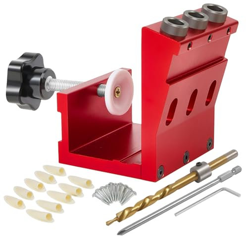 3 Holes Pocket Hole Jig Kit for Woodworking: Accurate Angled Carpentry with Versatility for Joint Angle, Includes ‎Drill Bit and Plugs