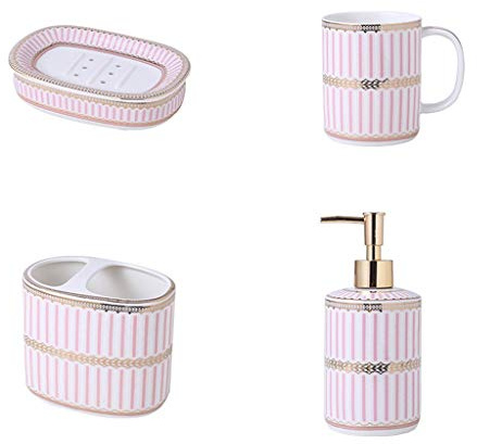 QYZUJIKL Seifenspender Für Die Arbeitsplatte, Keramik-Seifenspender Mit Rutschfester Basis, Pumpspenderflasche Für Die Arbeitsplatte, Badezimmerzubehör, 4-Teiliges Set, 13,5 Oz Seifens