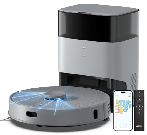 AIRROBO Robot aspirapolvere e mocio, autosvuotamento di 60 giorni, aspirazione potente 5500Pa, spazzola anti-groviglio, rilevamento tappeti, mappatura LDS, controllo APP, perfetto per pavimenti duri