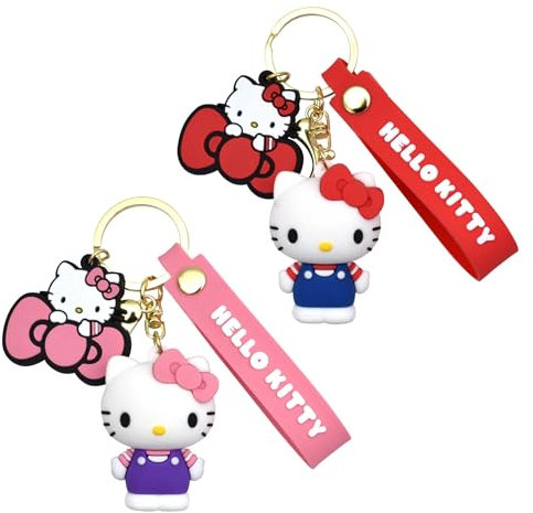 Hello Kitty 1 Portachiavi 3D Condolo Fiocchetto in Gomma - Design Originale [1 pezzo, colore casuale]