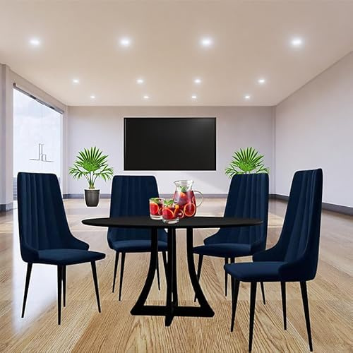 Agritrade AK ORION 03 100 Modern Set Table with Upholstered Chairs Quilted Velvet Black and Dark Blue