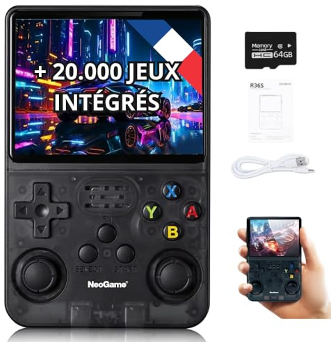 Neogame ® Console rétrogaming R36s, Console Portable rétro,15 000 Jeux Video, Linux, Gaming Merchandise, PC Gamer Portable, Console Extensible, Console Retro gearmaster (R36s - Noir)