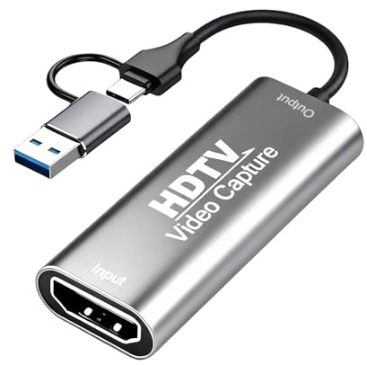 4K HDMI zu USB C Capture Card mit Audio, Videoaufnahme bis 1080P 30FPS | Inklusive USB C Adapter, Plug and Play für Streaming, Gaming, Konferenzen, kompatibel mit Windows, Mac OS und Android