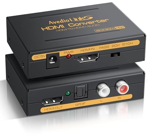 avedio links HDMI Audio Extractor, 4K hdmi Audio Splitter mit hdmi Audio Converter + Optical Toslink SPDIF + L/R Stereo Analog Audio, Hdmi Audio Adapter für Chromecast, Fire Stick, Blu-Ray Player