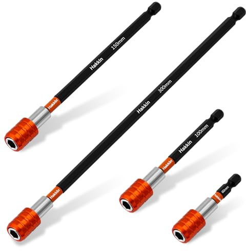 Hakkin 4pcs Impact Bit Extension Holder, 1/4” Hex Shank Quick Release Drill Extension Bit Holder Tool, 60mm, 100mm, 150mm, 300mm