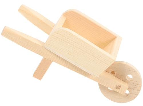 HOOTNEE Miniature Wooden Wheelbarrow Model for Dollhouse, Natural Color Simulation Cart, Micro Landscape Farm Wheelbarrow Prop for Garden and Home Decor