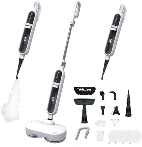 KOK 10-in-1 Scopa a Vapore con Funzione Rotante Pulitore Portatile, Vapore ad alta temperatura, 500 ml Capacità, 15 Accessori, 10 secondi Riscaldamento, per camere da letto, cucine e soggiorni