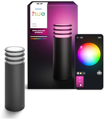Philips Hue Lucca LED Sockelleuchte für Außenbereich, Einstellbares Weißes und Buntes Licht, 1.100 lm, IP44