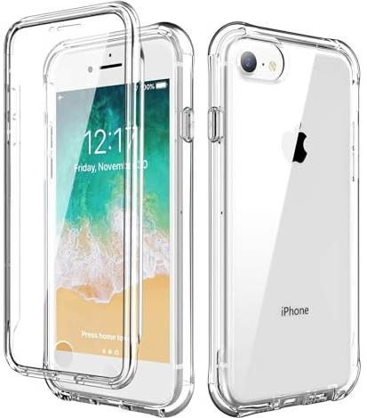 Silicone Case for iPhone SE 2020/2022, iPhone 8/7, Full Body protection,Crystel Clear, Soft, Shockproof, 360 Front & Back, Antiskid Phone Cover for iPhone SE 2nd 3rd Generation (Clear Front and Back)