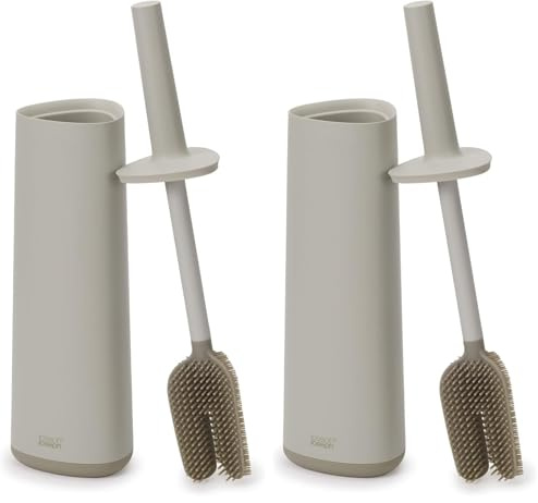 Joseph Joseph Flex 360, Advanced Smart Toilet Brush and Storage Holder Set with anti-drip, anti-clog, triple-action replaceable brush head- Matt Finish, Ecru (Pack of 2)