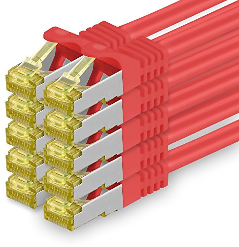 1aTTack.de Cat.7 Netzwerkkabel 2m Rot 10 Stück Cat7 Ethernetkabel Netzwerk LAN Kabel Rohkabel 10 Gb s SFTP PIMF LSZH Set Patchkabel mit Rj 45 Stecker Cat.6a