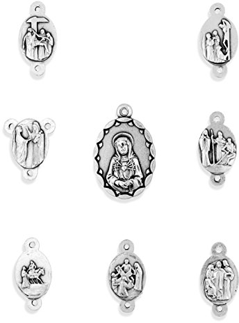 Vatican Imports Seven Sorrows of Mary Rosary Set - 8 Stück Transparent Harz Medaillen - Made in Italy