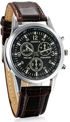 JewelryWe Herren Armbanduhr, Retro Klassische Leder Band Quarz Analog Uhr mit Digital Zifferblatt, Braun