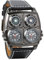 Avaner Herren Uhr analog Japanisches Quarzwerk mit Leder Armband 2 Zeitzonen Armbanduhr Schwarz Sport AN004-001