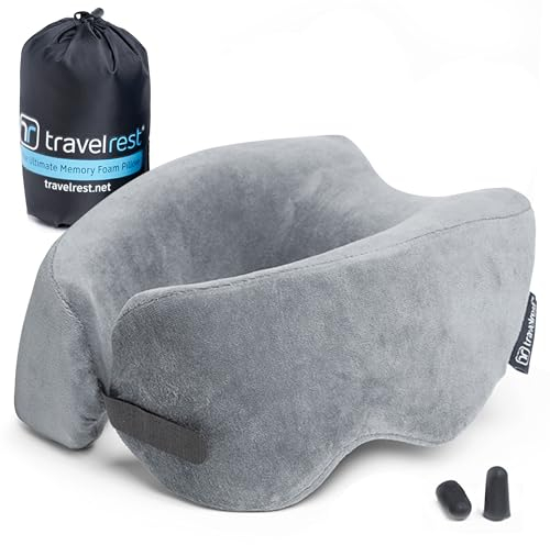Travelrest Nest Reisekissen und Nackenkissen aus Memory-Schaum – ultimative Nackenstütze für Reisen, Flugzeugflüge, Lange Reisen – ideal für Erwachsene, Komfort, waschbarer Bezug – Grau