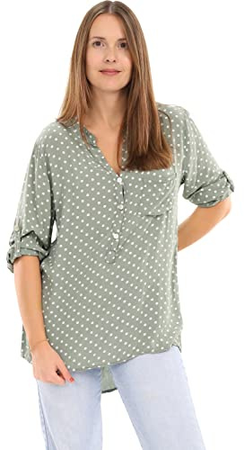 Malito Damen Bluse mit Punkten | Tunika mit ¾ Armen | Blusenshirt auch Langarm tragbar | Elegant - Shirt 3419 (Größe: 34-40)