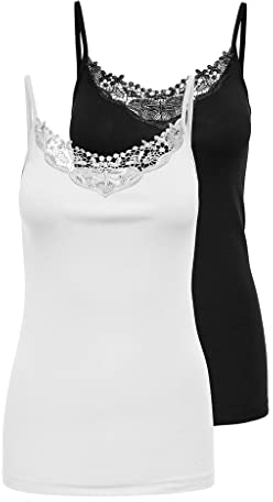Only Femme Onlkira Lace Singlet 2 Pack D bardeur, Noir (Black), XL EU