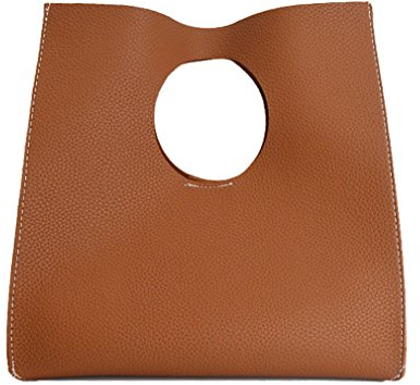 Hoxis Handtasche im minimalistischen Vintage-Stil, weiches PU-Leder, Clutch, kleine Tragetasche, braun, Large