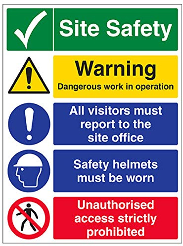 V Safety Multi Hazard Site Safety Site Tick Warning Sign - 300mm x 400mm - Self Adhesive Vinyl