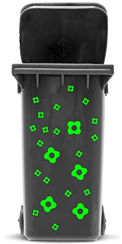 Bin Stickers Flowers, 23 Outdoor Decals in 2 Sizes, self Adhesive Vinyl Stickers for Wheelie bin Laptop car Caravan Waste Container Decor, Colour:Dark Green