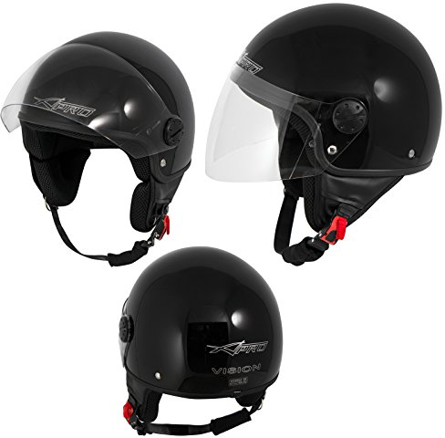 A-Pro Motorradhelm Motorrad Roller Jet Helm Demi Mit Viser Schwarz M