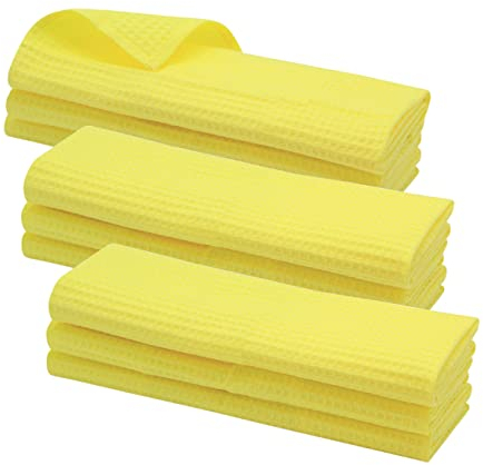 Gariella - 9er Set Geschirrtücher/Gelb / 100% Baumwolle/mit Aufhänger / 70 x 50 cm/Waffelpiqué/Gastronomiequalität/Küchentuch/Putztuch/Waffelmuster/saugstark/robust