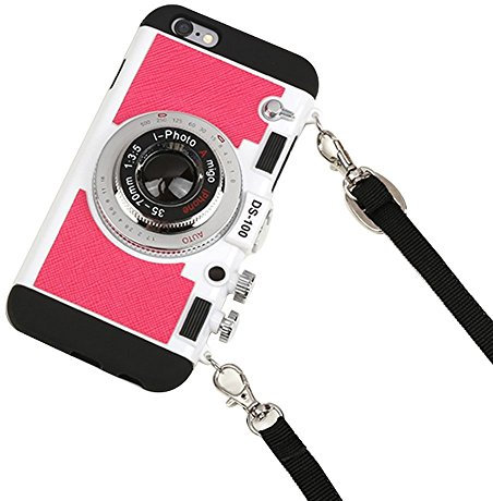 Black Lemon Emily in Paris Phone Case for iPhone 7 Plus/8 Plus Case 3D Vintage Camera Soft Silicone iPhone Case with Lanyard Removable Shockproof Protective Case Cover for Men Women Boys Girls, Red