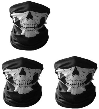 Ploopy Multifunktionstuch, Sturmmaske | Bandana | Schlauchtuch | Halstuch, Halbe Skull Gesichtsmasken Perfekter Schutz beim Biken, Ski, Snowboard und Motorradfahren, Masken Skull 3 Stücke